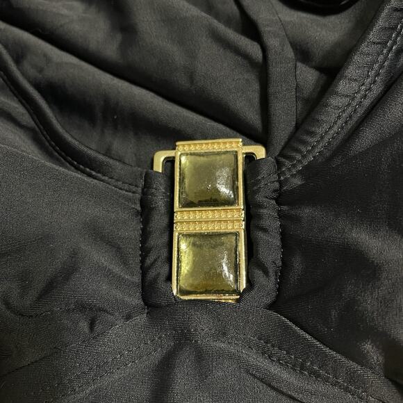 Merona Halter Tankini Swim Top Padded Size M Black Ruched Retro Pinup Boho NWOT - Picture 3 of 11